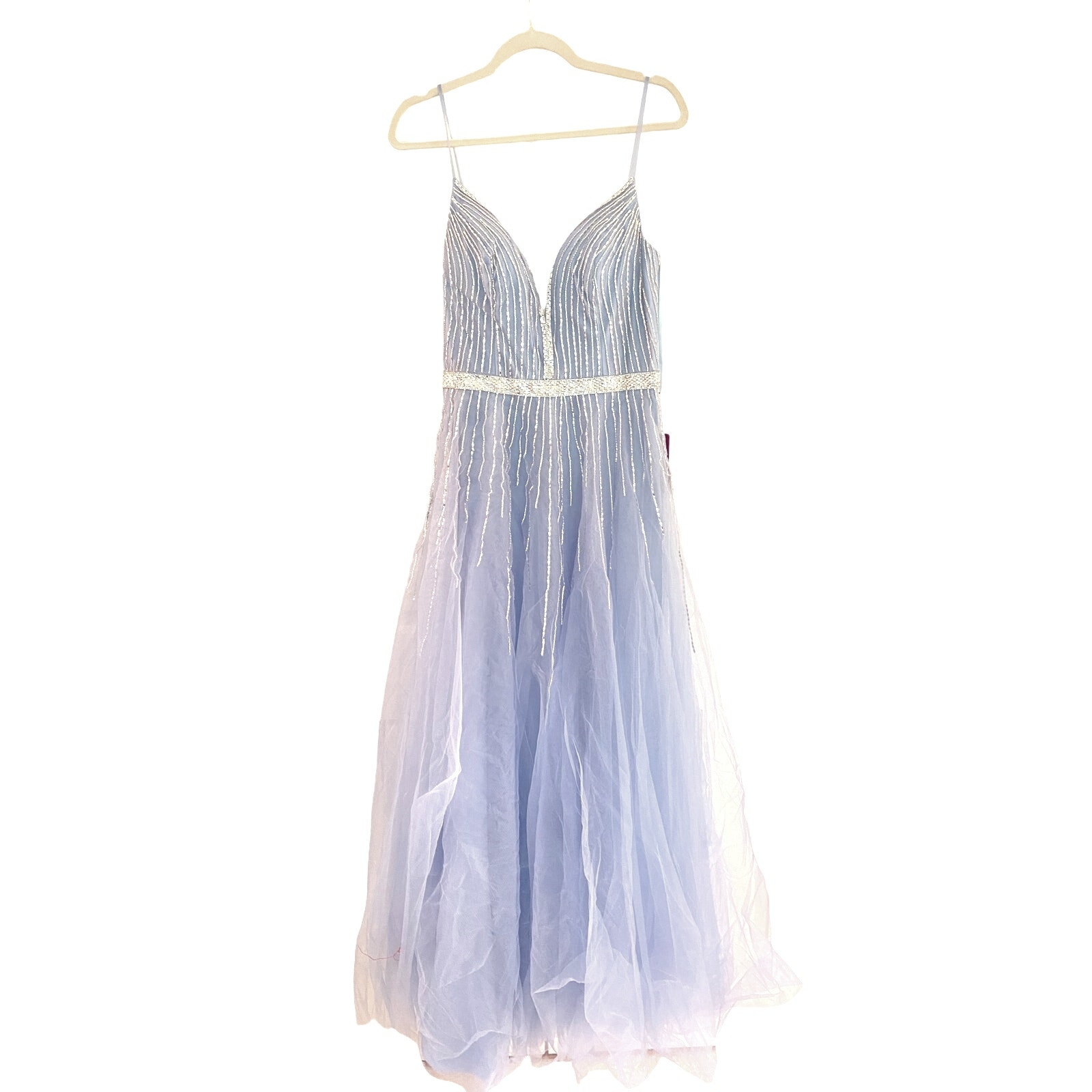 Abby Paris Longs By Lucci Lu 90083, Beaded Ballgown Dusty Blue, Sz 10